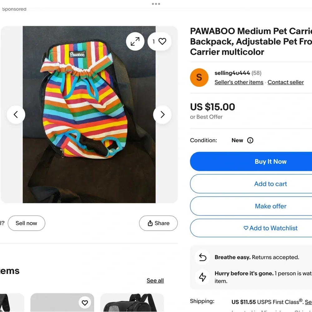 ‘Pawaboo’ Colorful Front-Facing Pet Carrier - Picture 10 of 10